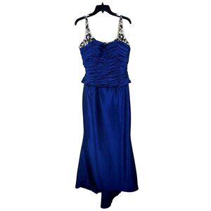 Flirt Maggie Sottero Blue Formal Gown Size 10 Ruched Bodice Corset Beaded Train